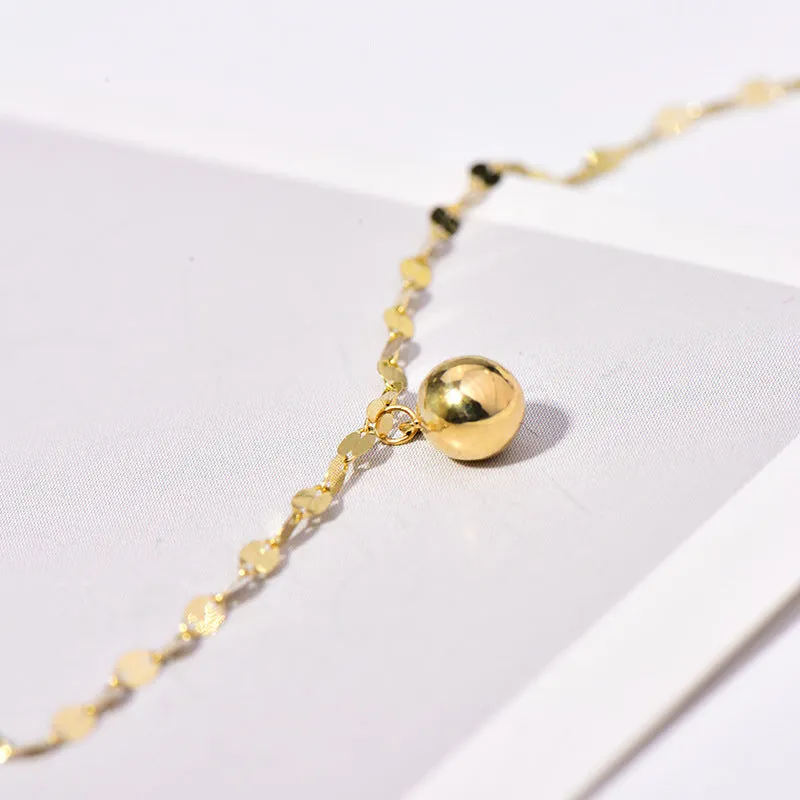 14K Gold Anklet Golden Ball Transfer Bead Bell High-end Ins Lip Kiss Female