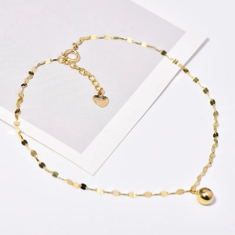 14K Gold Anklet Golden Ball Transfer Bead Bell High-end Ins Lip Kiss Female