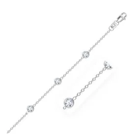 14k White Gold Anklet with Round White Cubic Zirconia, size 10''