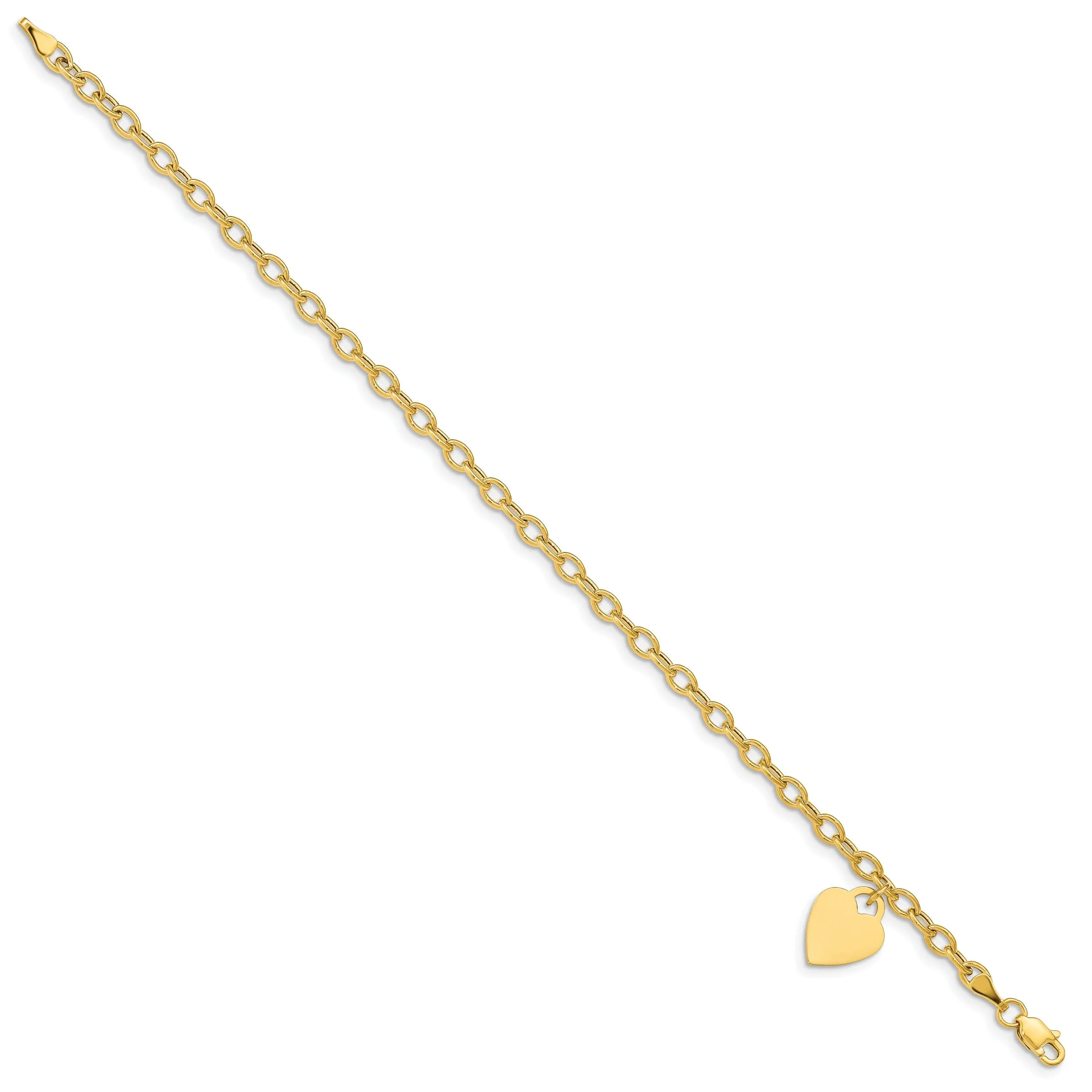 14k yellow gold heart link charm bracelet 7.5-inch length, 10.5-mm width