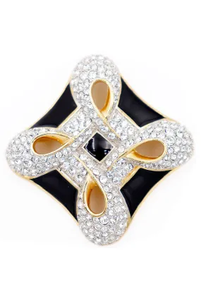 1990s Vintage Swarovski Crystal Brooch w Black Enamel