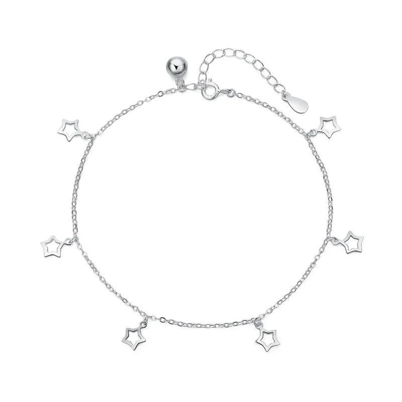 925 Sterling Silver Anklet Cute Hollow Stars For Ladies Foot