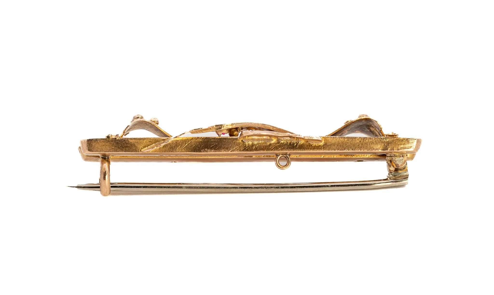 9ct yellow gold stone set double bar brooch