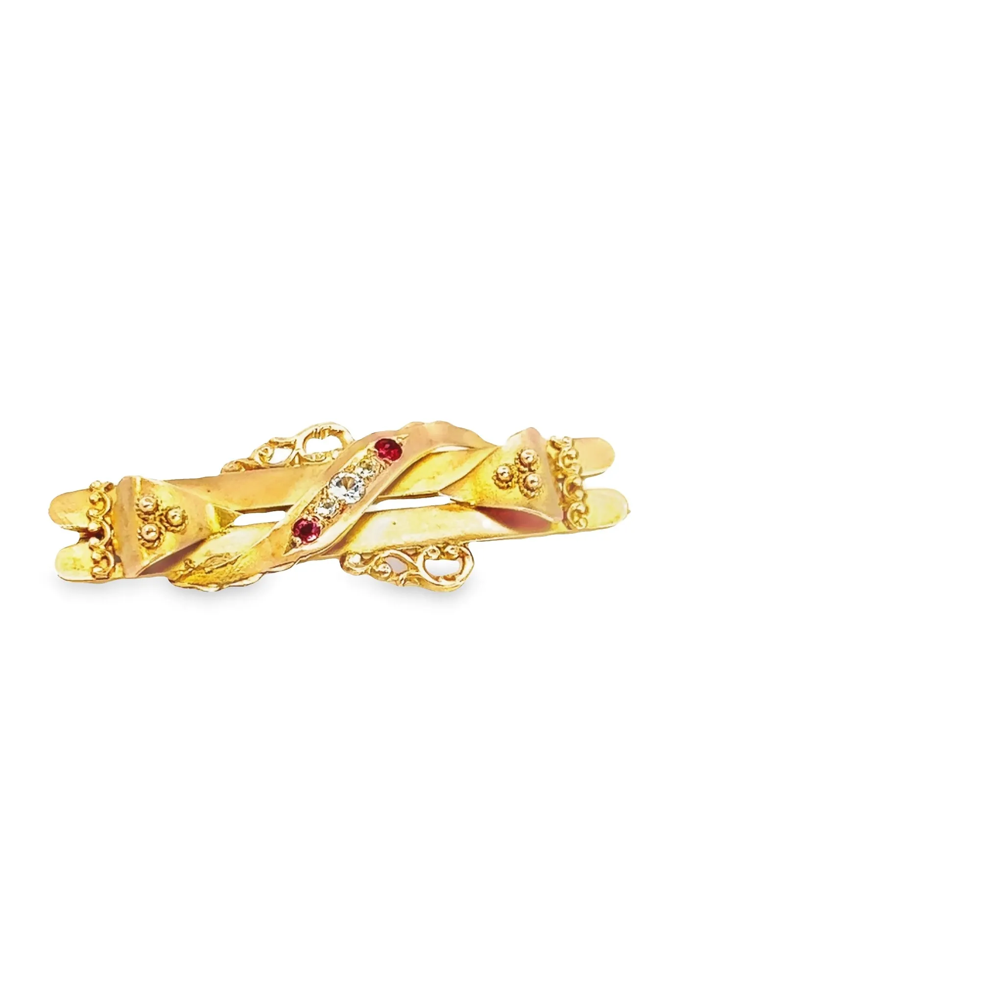 9ct yellow gold stone set double bar brooch