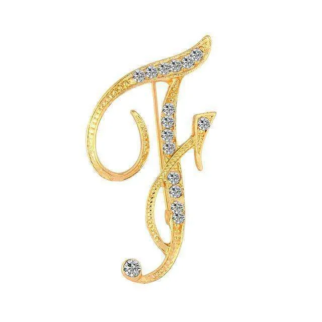 A-S 26 Letters Brooches Metal Gold Crystal Pins