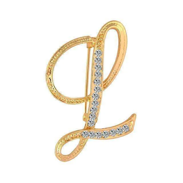 A-S 26 Letters Brooches Metal Gold Crystal Pins