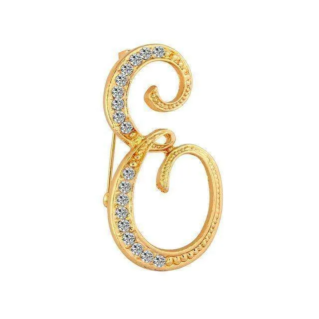 A-S 26 Letters Brooches Metal Gold Crystal Pins