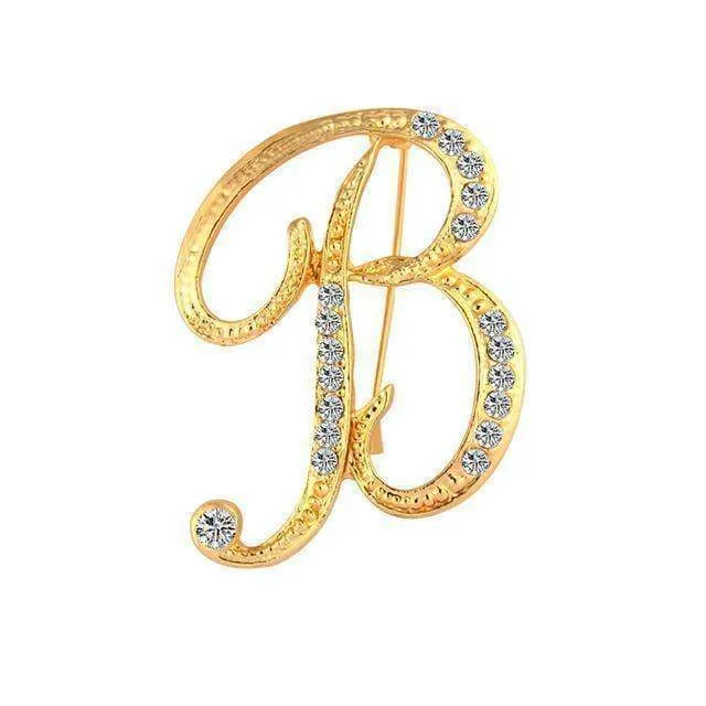 A-S 26 Letters Brooches Metal Gold Crystal Pins