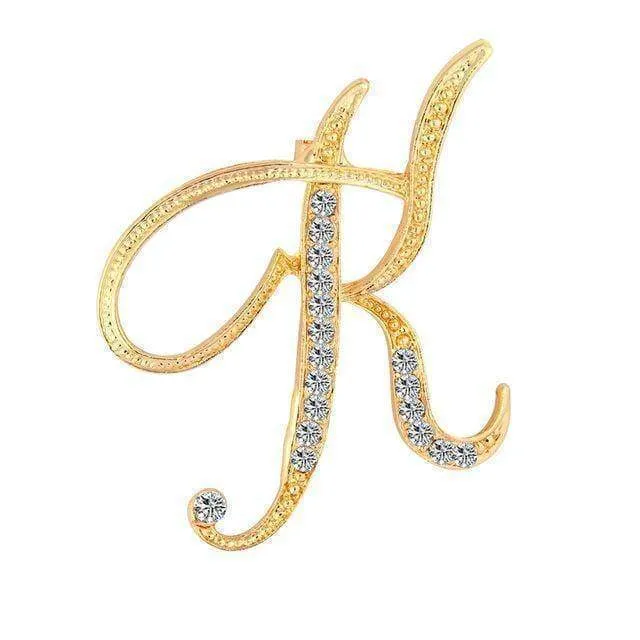 A-S 26 Letters Brooches Metal Gold Crystal Pins