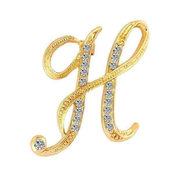 A-S 26 Letters Brooches Metal Gold Crystal Pins