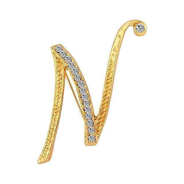 A-S 26 Letters Brooches Metal Gold Crystal Pins