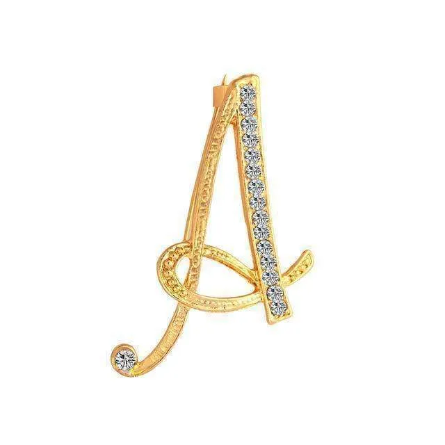 A-S 26 Letters Brooches Metal Gold Crystal Pins