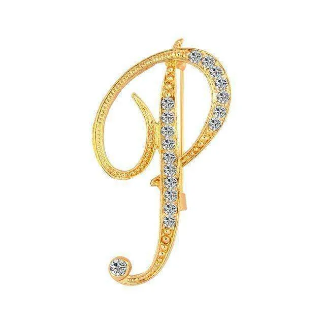 A-S 26 Letters Brooches Metal Gold Crystal Pins