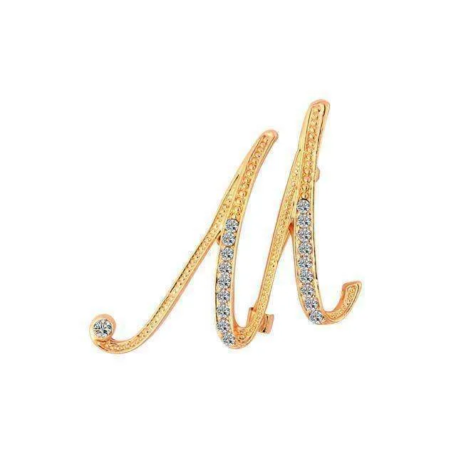 A-S 26 Letters Brooches Metal Gold Crystal Pins