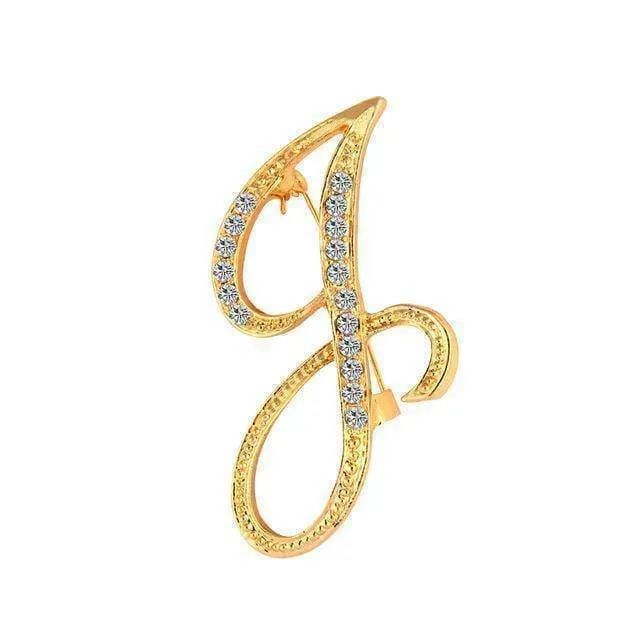 A-S 26 Letters Brooches Metal Gold Crystal Pins