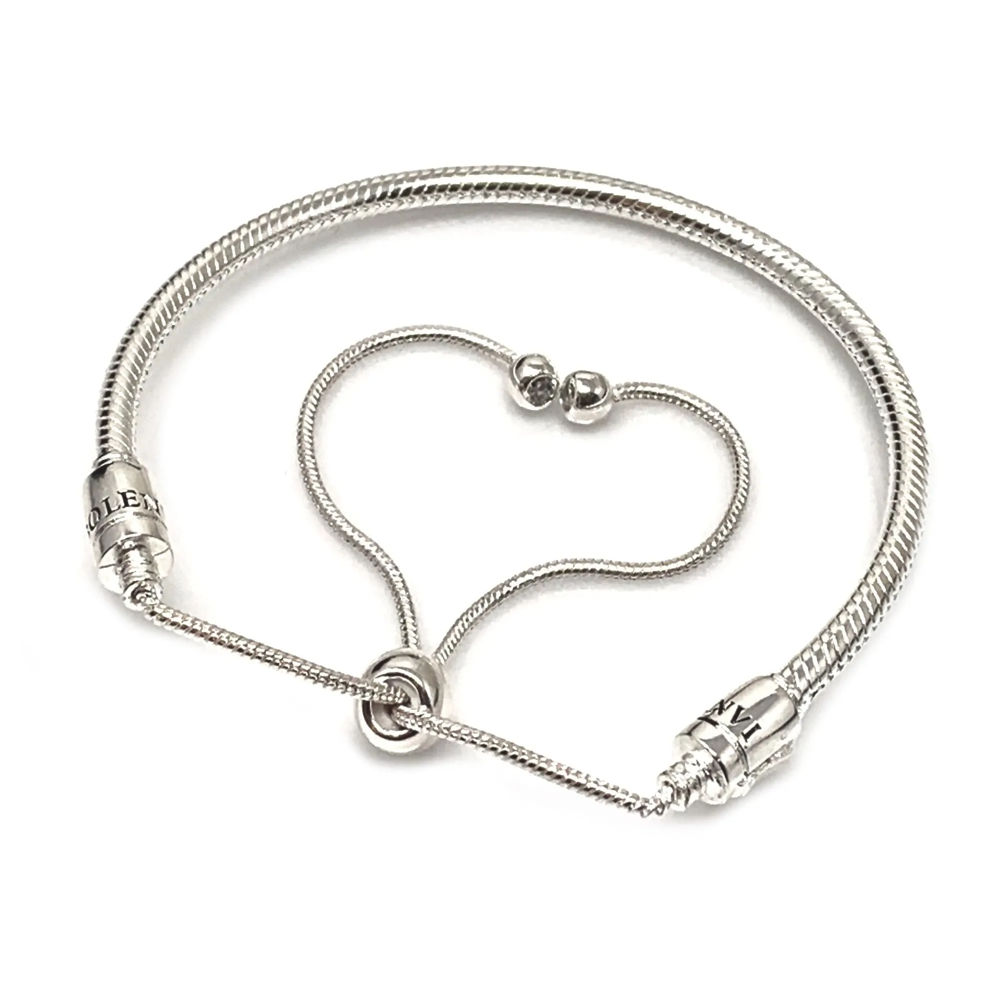 Adjustable Snake Chain Silver Bead Charm Bracelet