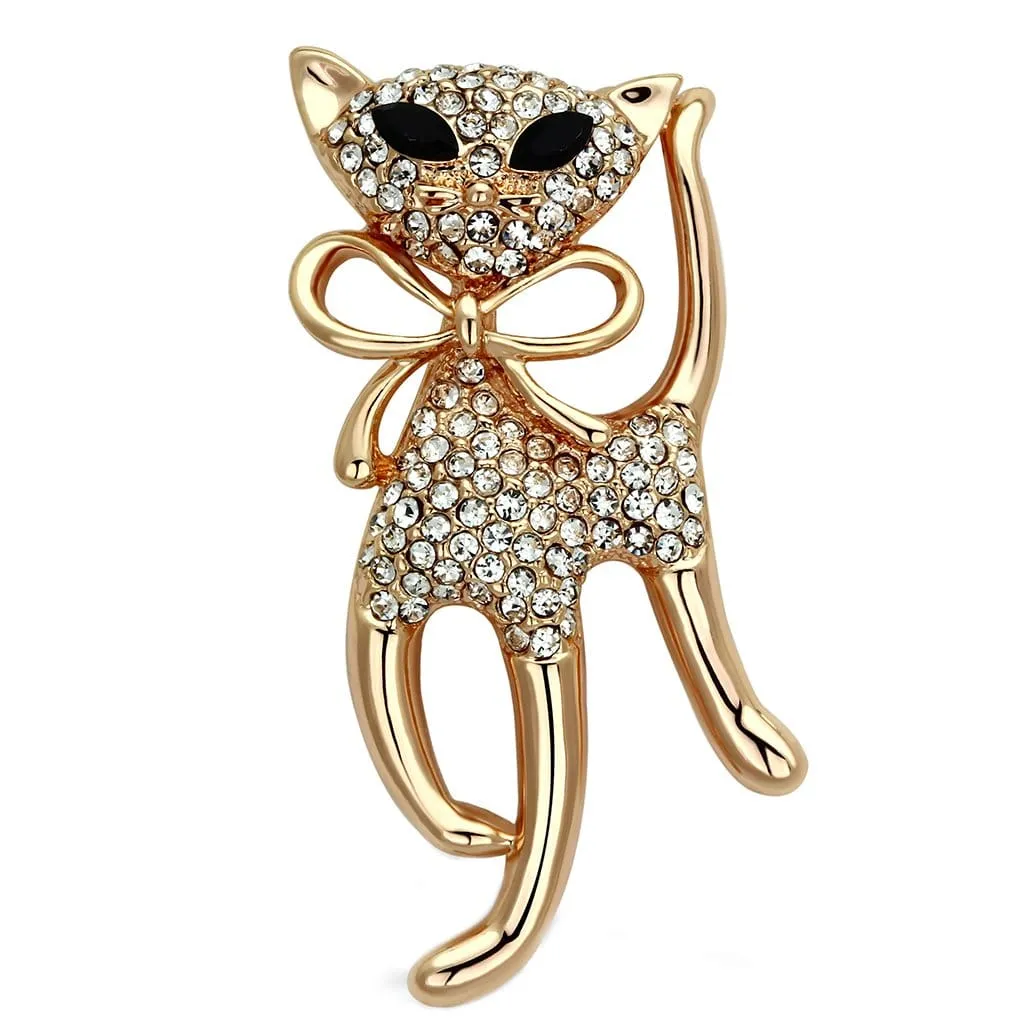 Alamode Flash Rose Gold White Metal Brooches with Top Grade Crystal in Jet