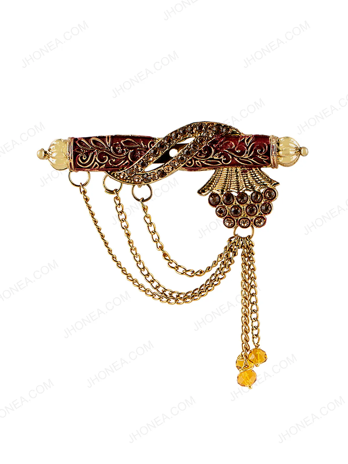 Antique Gold Diamond Ethnic Chain Brooch