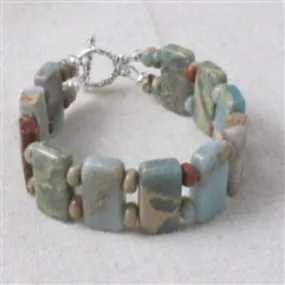 Aqua Snake Skin Jasper Gemstone Cuff Bracelet