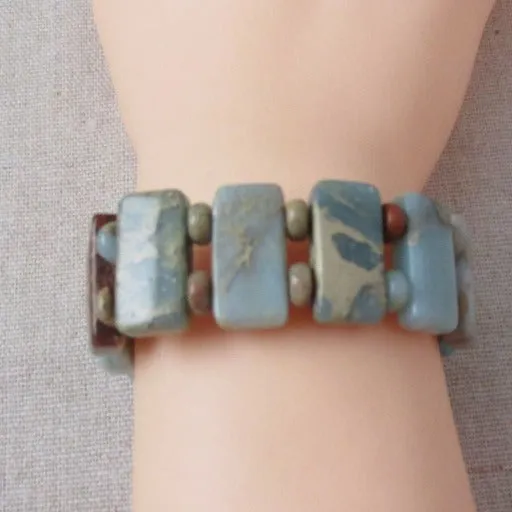 Aqua Snake Skin Jasper Gemstone Cuff Bracelet