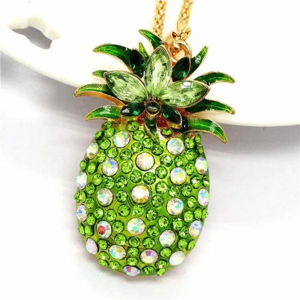 Betsey Johnson Green Crystal Golden Pineapple Gold Necklace