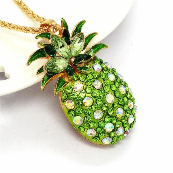 Betsey Johnson Green Crystal Golden Pineapple Gold Necklace