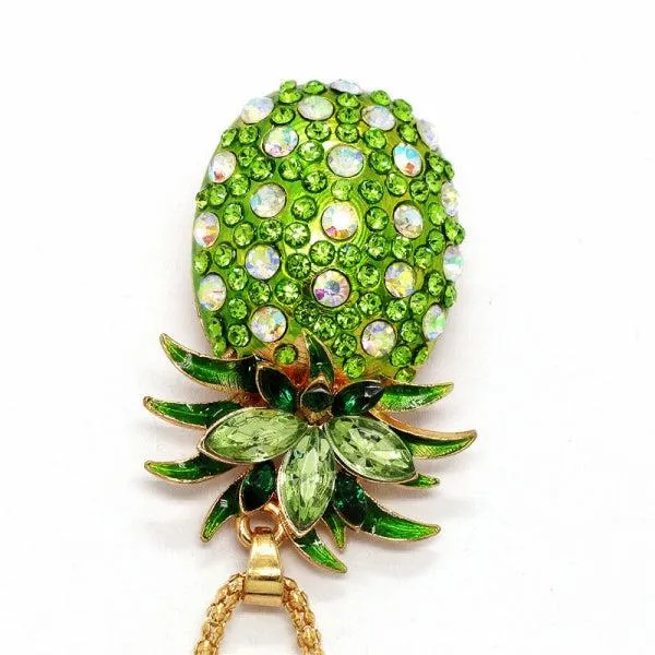 Betsey Johnson Green Crystal Golden Pineapple Gold Necklace