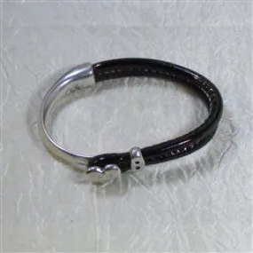 Black Leather Half Cuff Heart Bracelet