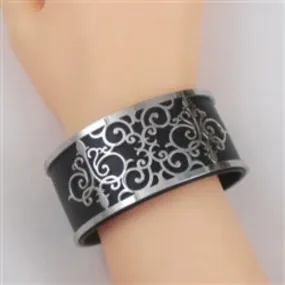 Black Wide Cuff Bangle Bracelet in Leather