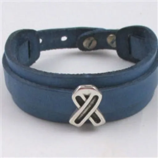 Blue Awareness Leather Cuff Bracelet Unisex