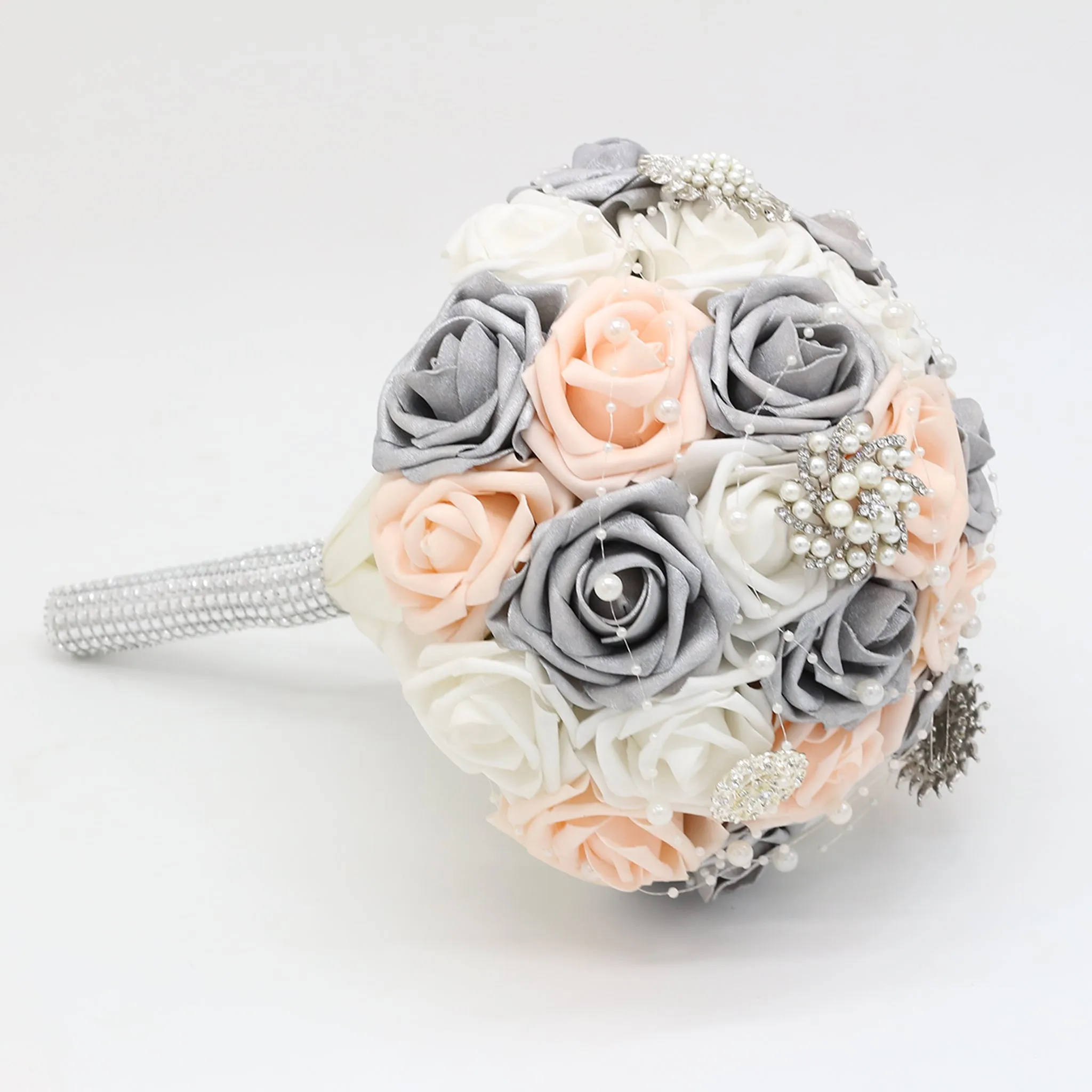 Blush Silver Bridal Bouquet Artificial Brooch Bouquet