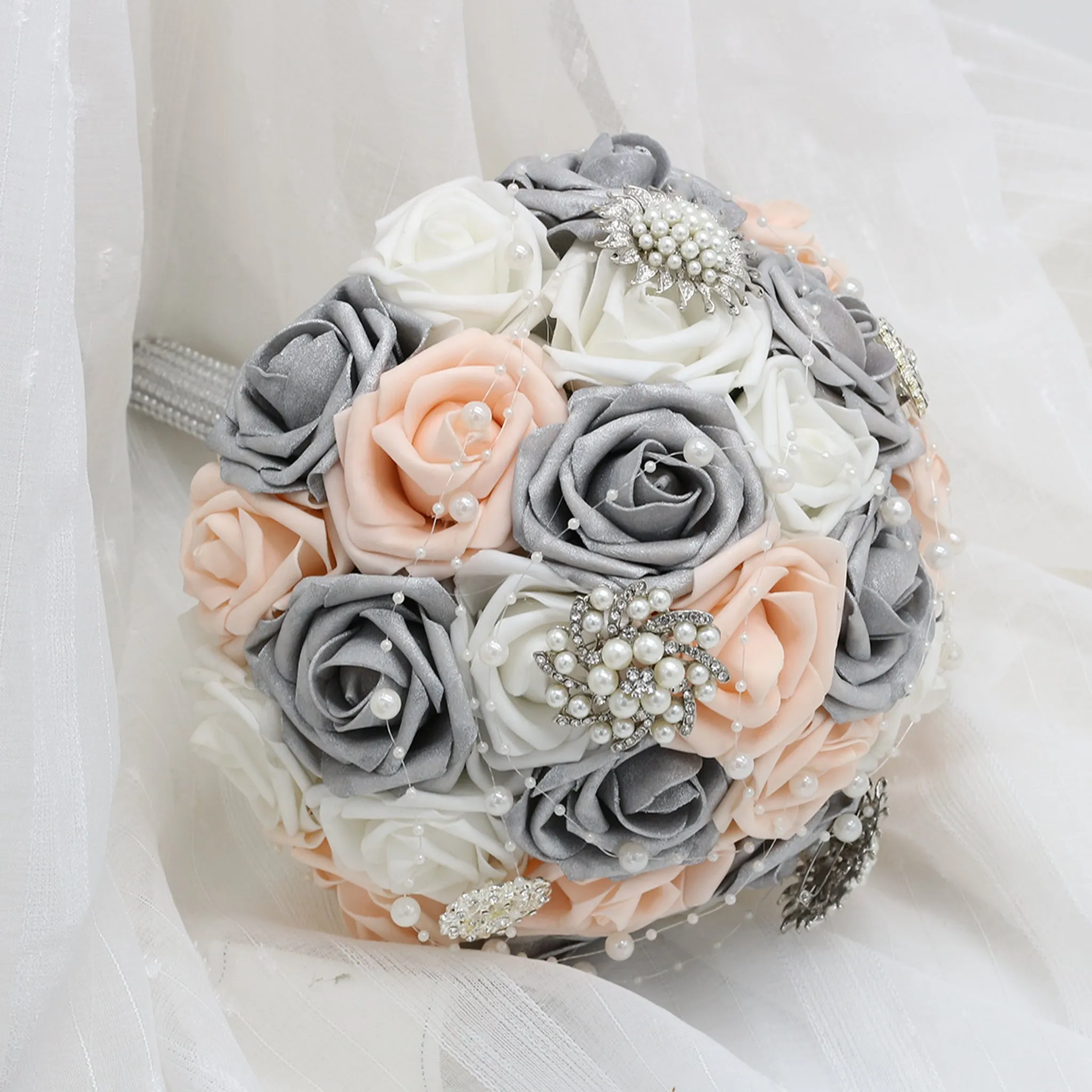 Blush Silver Bridal Bouquet Artificial Brooch Bouquet