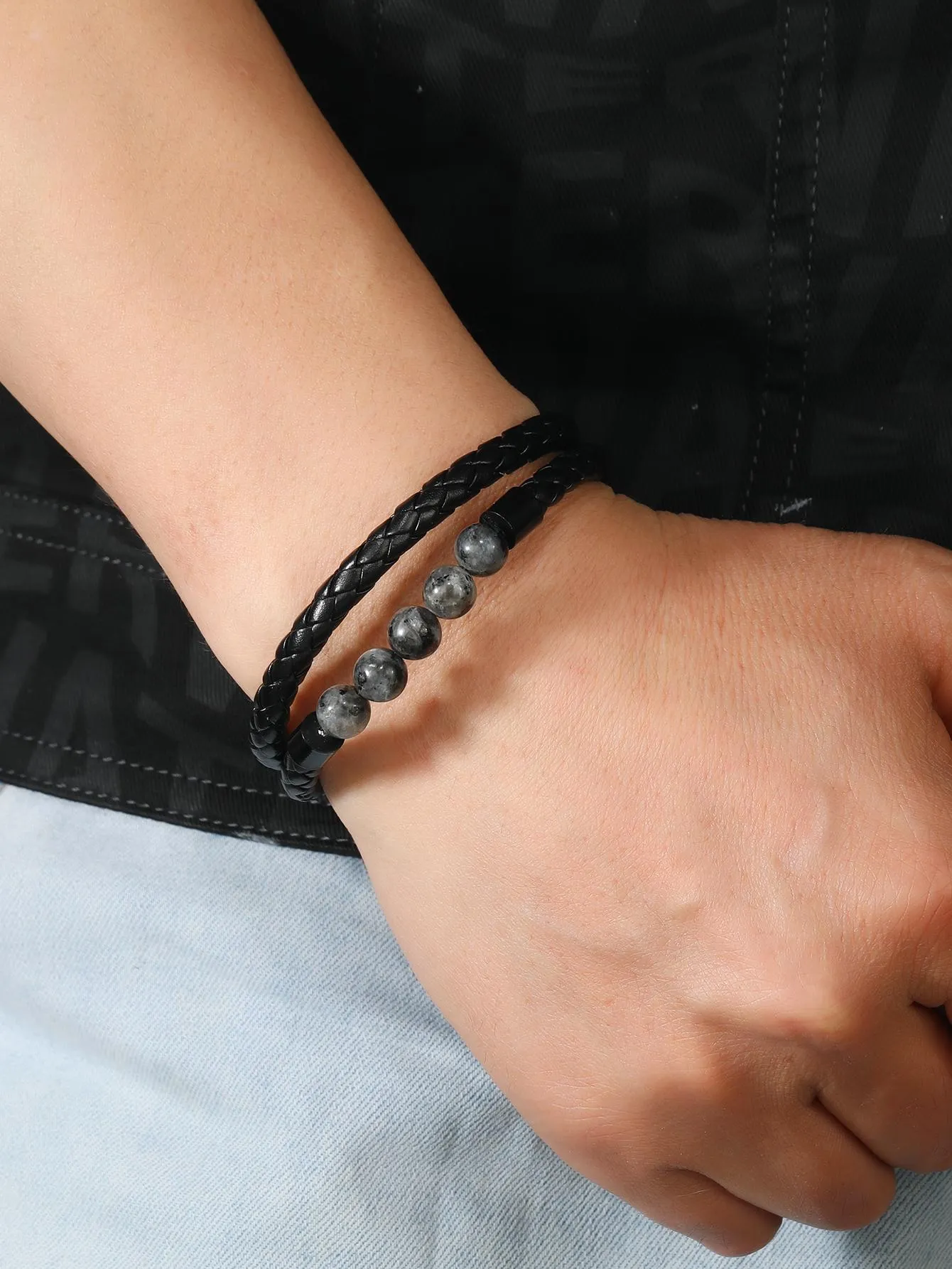 Braided Magnetic Clasp Bracelet With Stones for Men Jewelry for Men Gift for Men