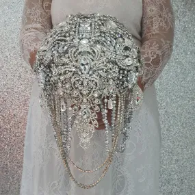 Brooch bouquet, 7" Jewel crystal wedding bouquet, bling Bridal Brooch Bouquet, cascade Jewel bouquet by Crystal wedding uk