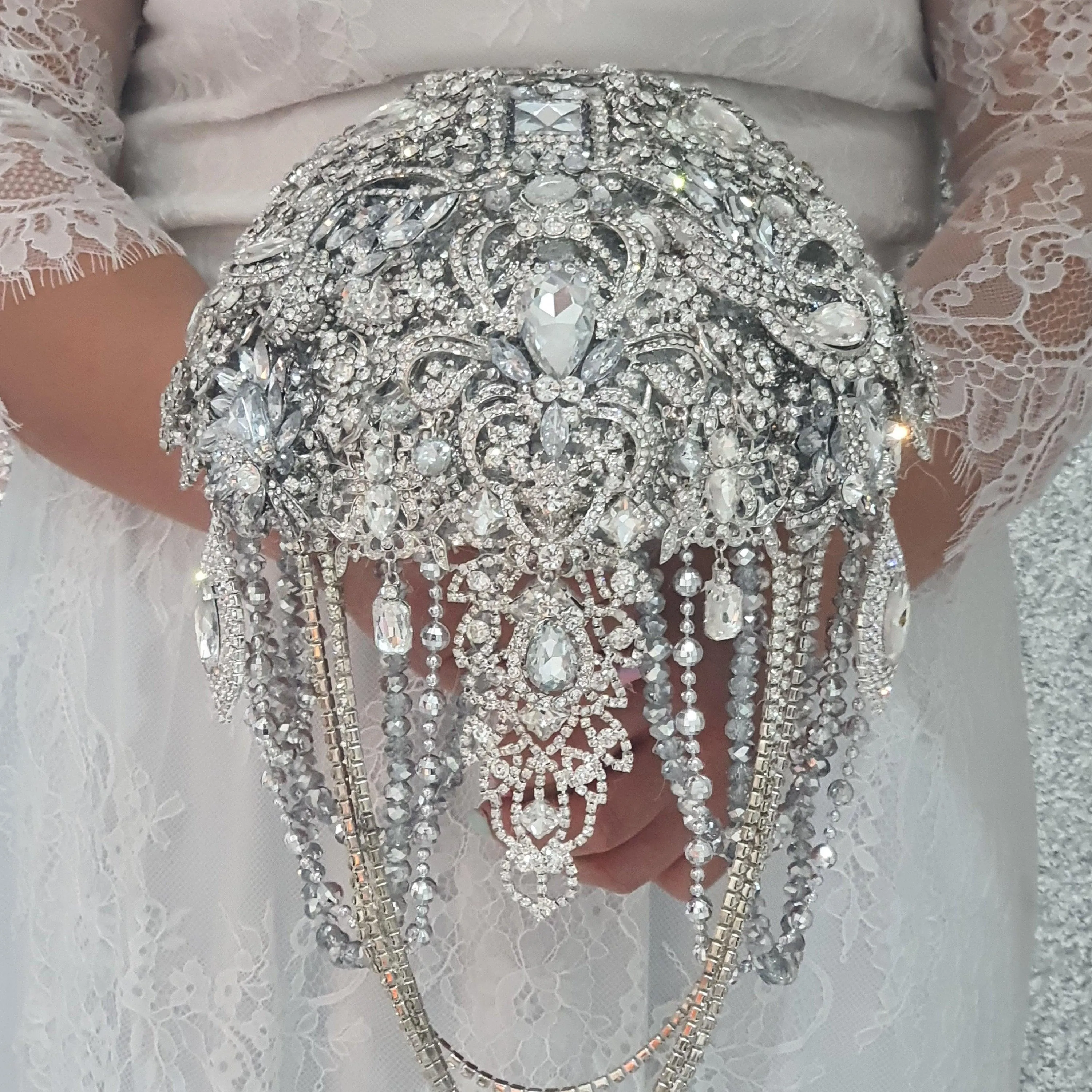 Brooch bouquet, 7" Jewel crystal wedding bouquet, bling Bridal Brooch Bouquet, cascade Jewel bouquet by Crystal wedding uk