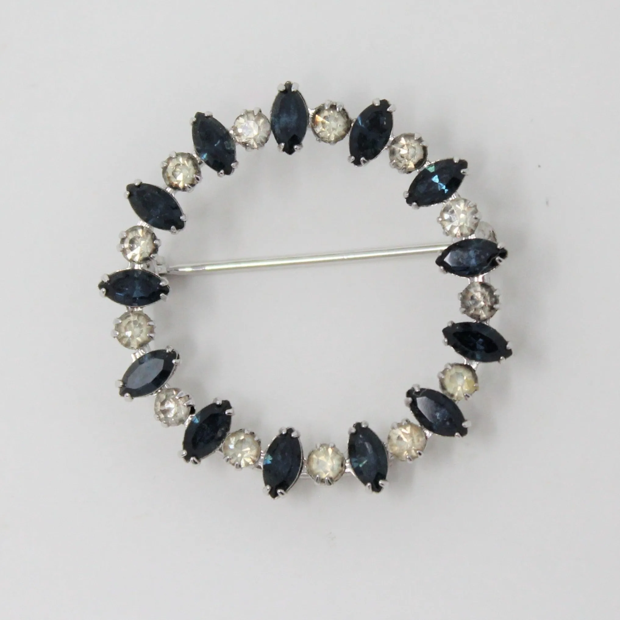 Brooch / Pin, Carl Art, Sterling Silver with Blue Sapphire & Clear Rhinestones, Vintage