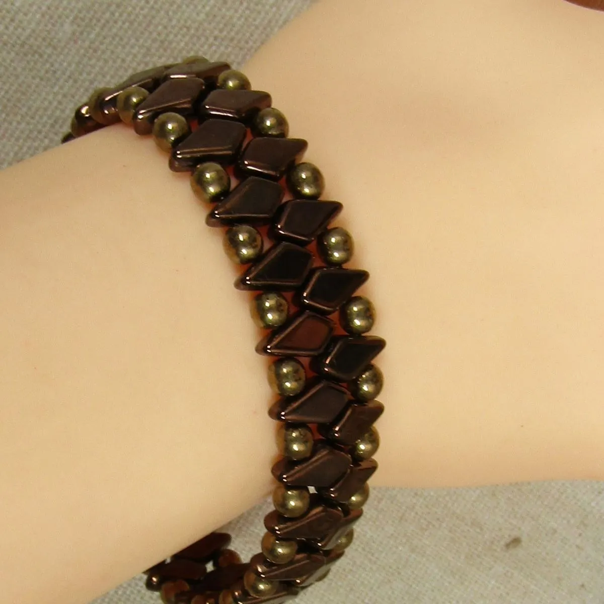 Brown Crystal Beaded Cuff Bracelet