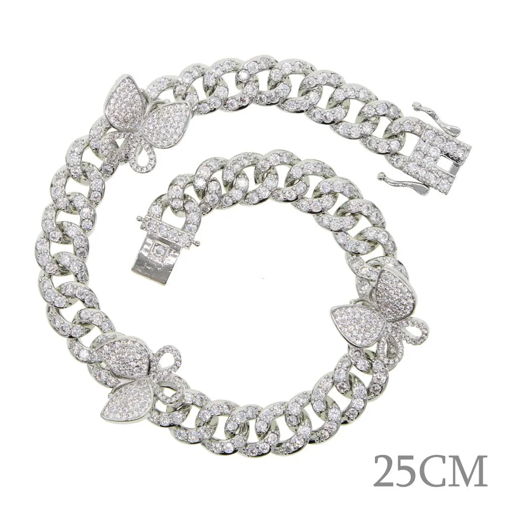 Butterfly 10mm Iced Bling Miami Cuban Link Anklets