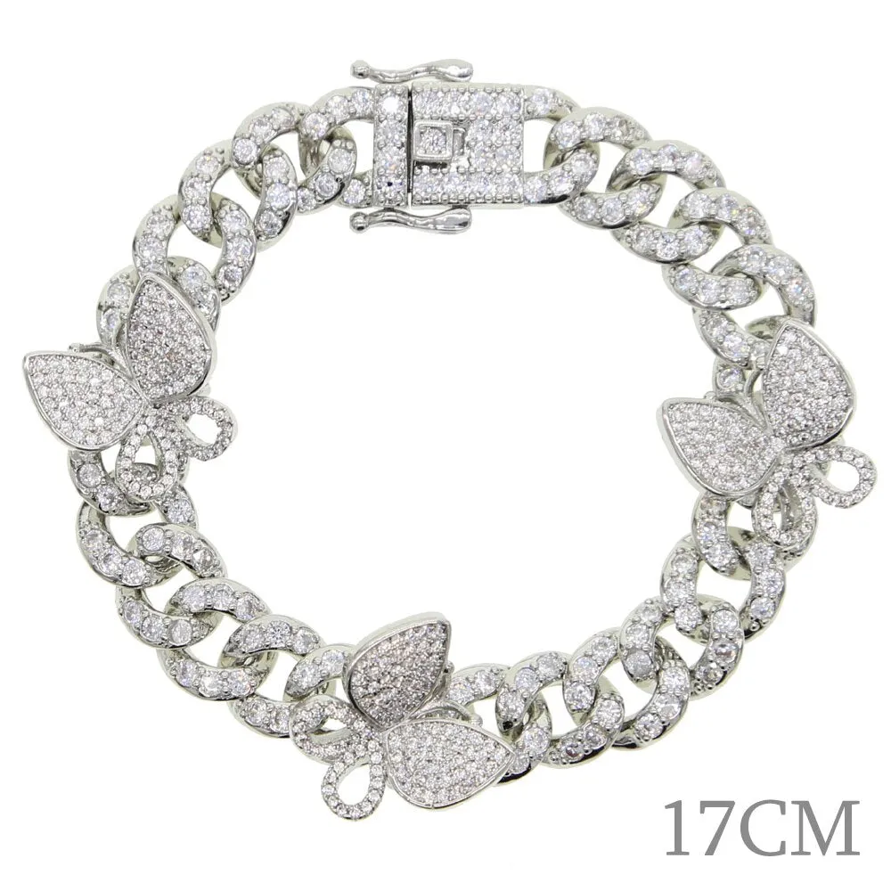 Butterfly 10mm Iced Bling Miami Cuban Link Anklets