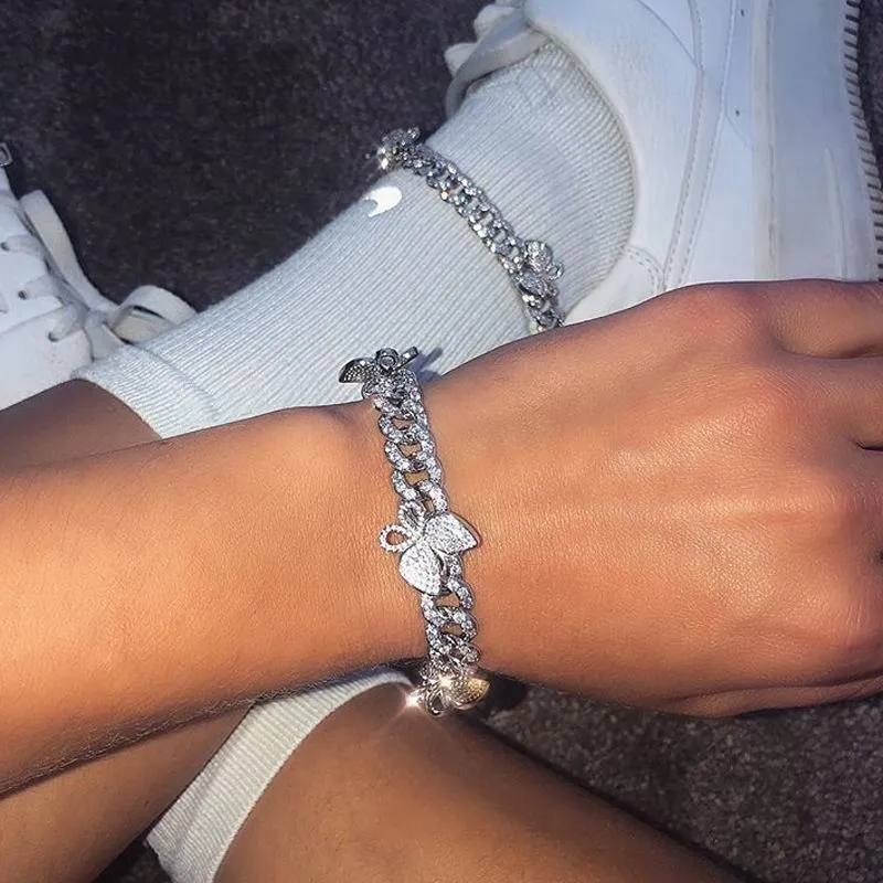 Butterfly 10mm Iced Bling Miami Cuban Link Anklets