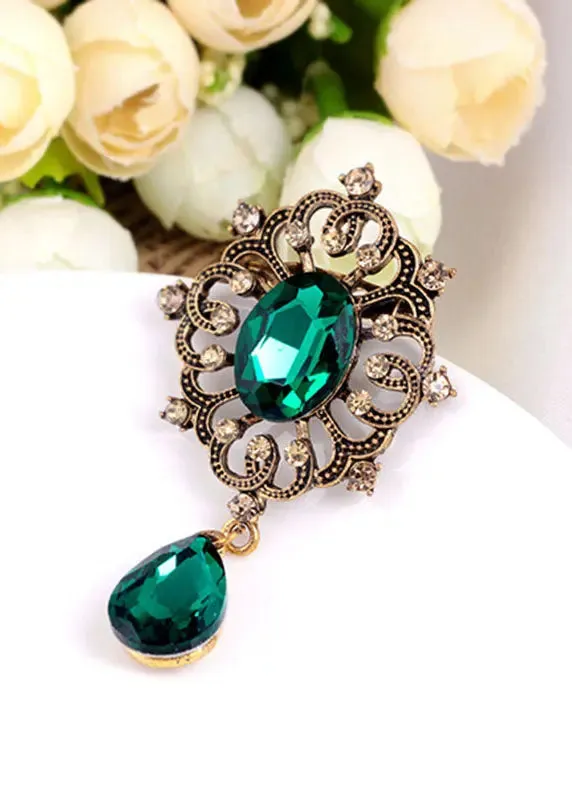 Casual Green Alloy Zircon Crystal Brooches ML0270