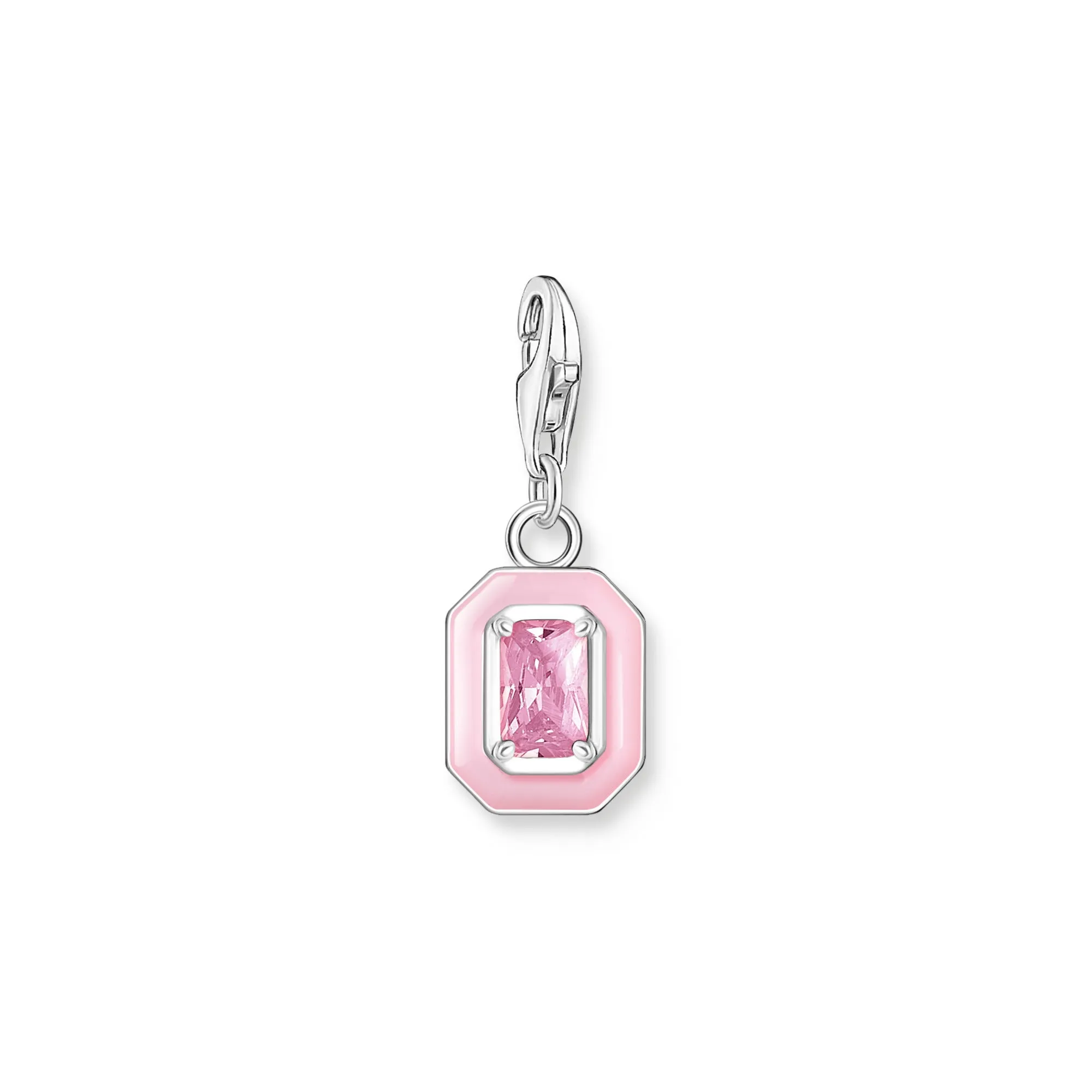 Charm pendant pink stone silver