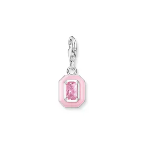 Charm pendant pink stone silver