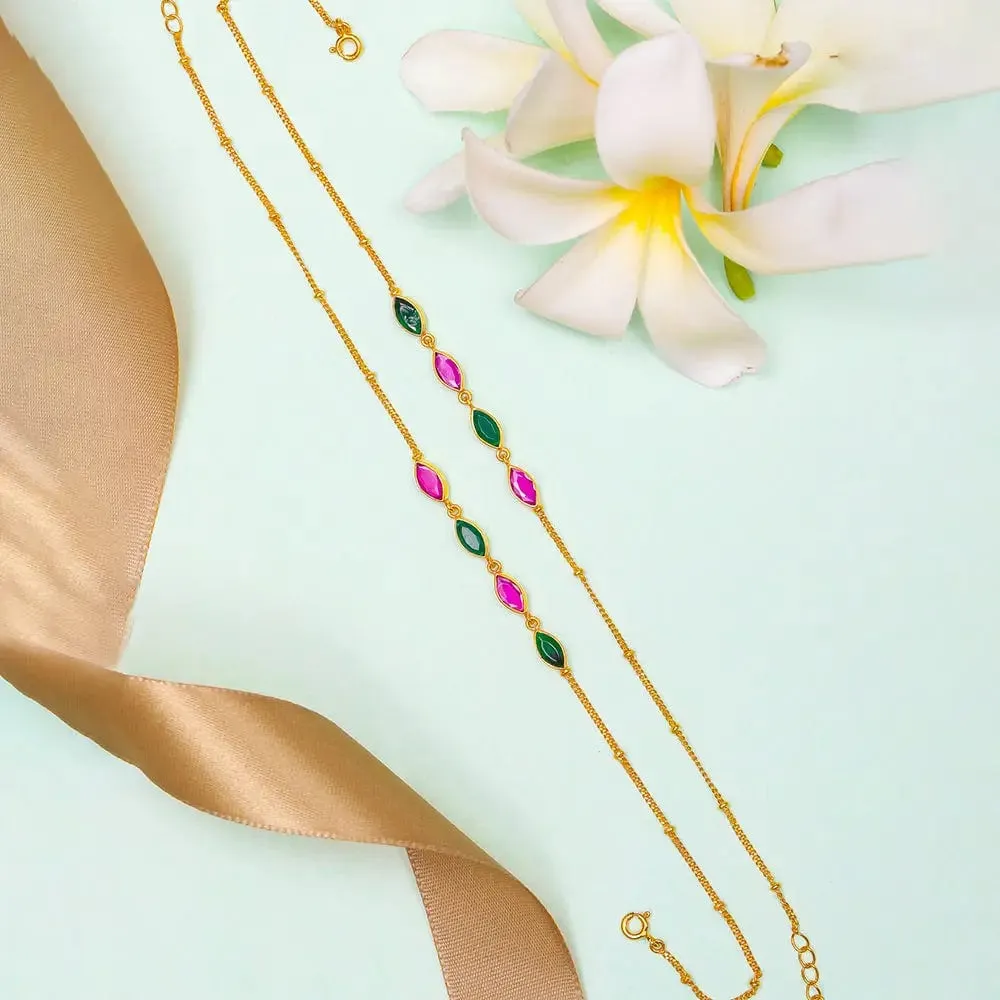 Classic SIlver Anklets With Marquise Stones