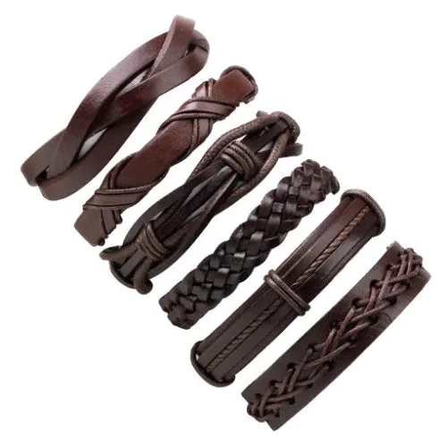 Classy Men Brown Leather Bracelet Set