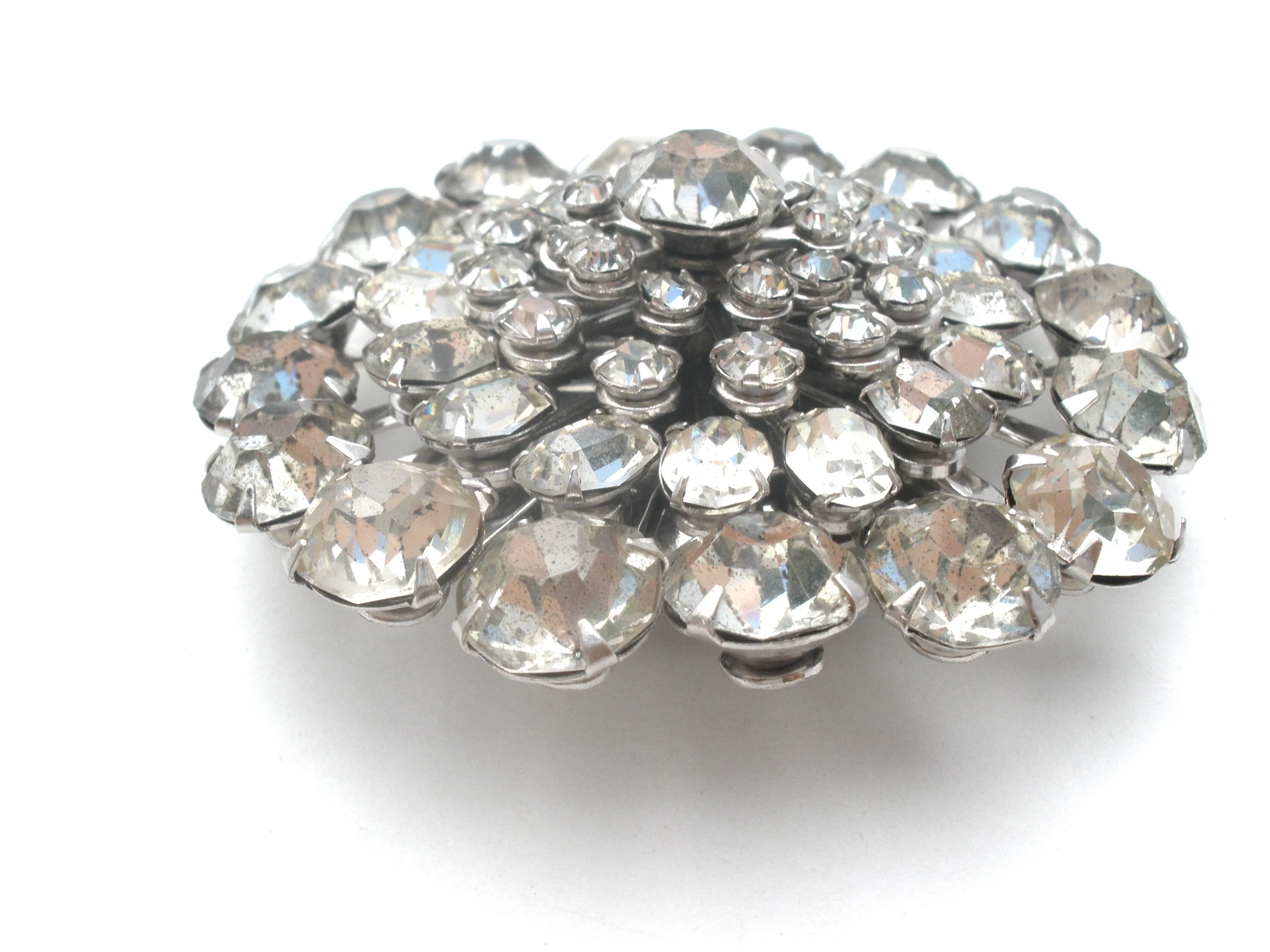 Cleared Layered Rhinestone Brooch Pin Vintage