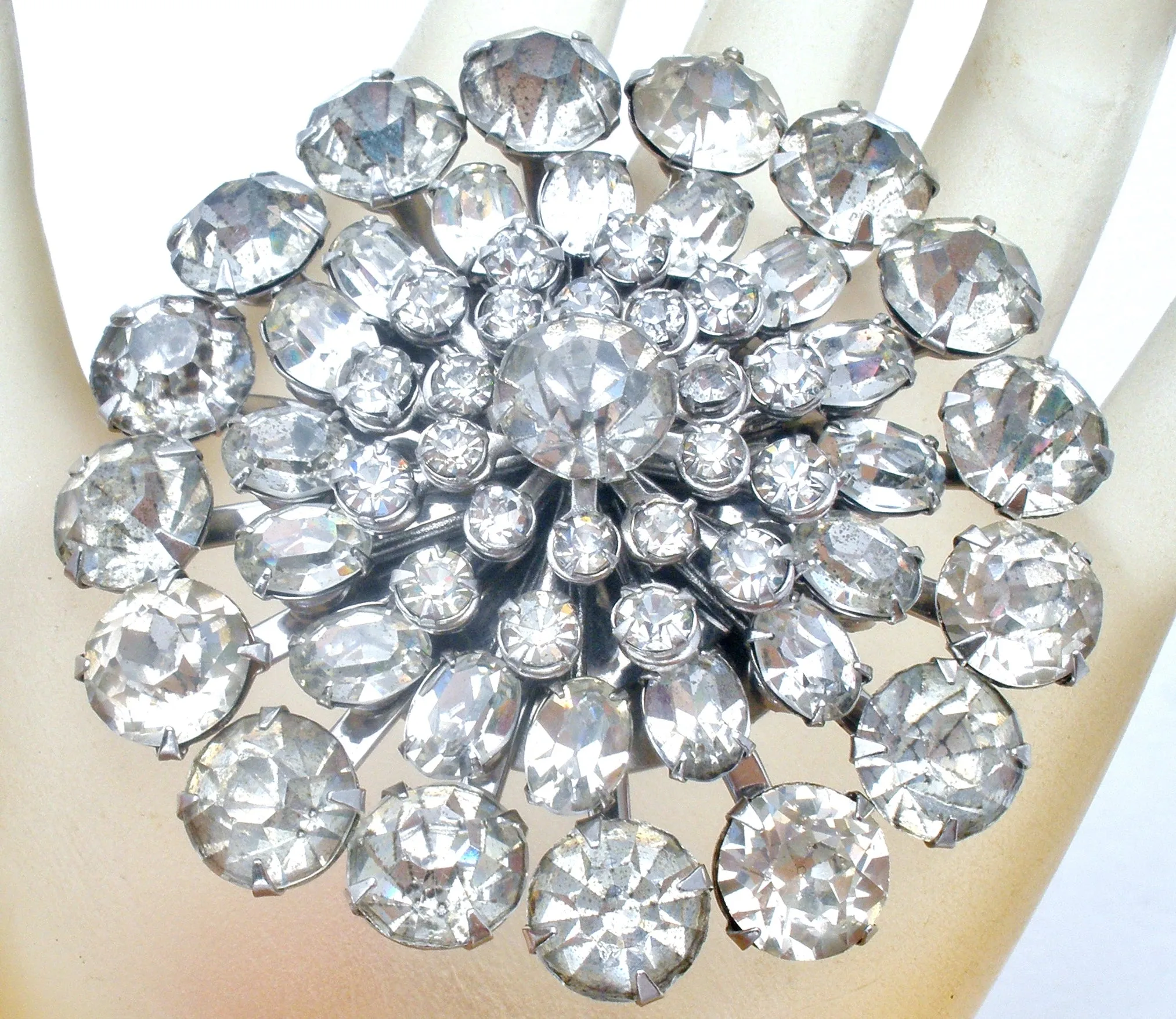 Cleared Layered Rhinestone Brooch Pin Vintage