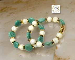 Creamy Mother of Pearl & Green Turquoise Gemstone Bracelet