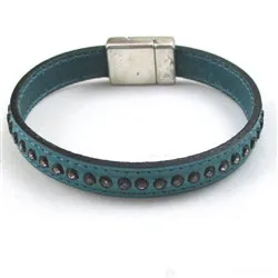 Crystal Studded Leather Woman's  Bracelet in Turquoise