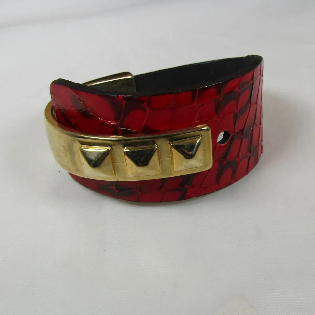 Cuff Leather Bracelet with Gold Accents